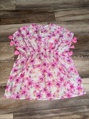 Girls Size 10 Floral Pink Tassel Dress seim Coverup